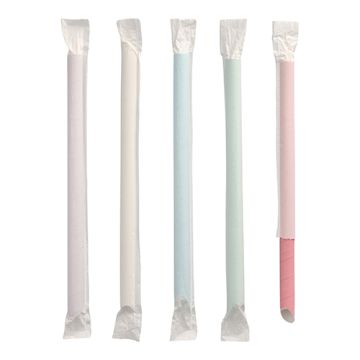 Bubble Tea sugrör, papper Ø 12 mm · 20 cm sorterade färger singelförp., ensidigt pekade
