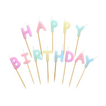 Födelsedagsljus pastell 8 cm "Happy Birthday"