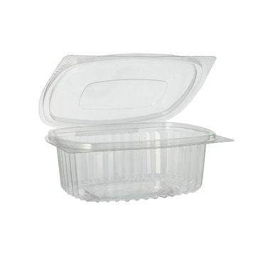 Delikatess och salladsskålar med lock, R-PET oval 375 ml 5 cm x 11,5 cm x 14,4 cm klar