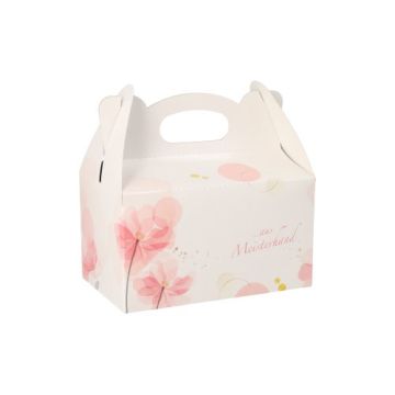 Tårtkartong kantig 16 cm x 10 cm x 9 cm rosé med handtag