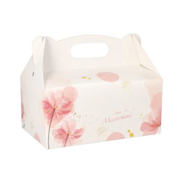 Tårtkartong kantig 20 cm x 13 cm x 9 cm rosé med handtag