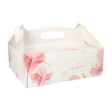 Tårtkartong kantig 26 cm x 22 cm x 9 cm rosé med handtag