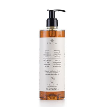Shower gel och shampoo "Prija" 380 ml "vitaliserande" med ginseng-extrakt i pumpdispenser
