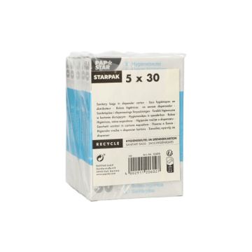 Sanitetspåse 28,5 cm x 8 cm x 7 cm vit i dispenseringsförpackningen