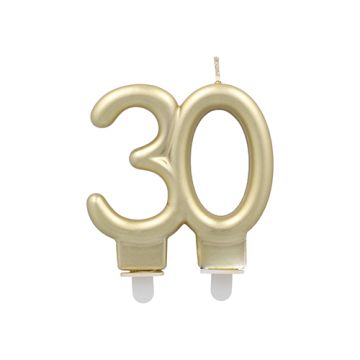 Jubileumsljus med hållare 7 cm guld "30"