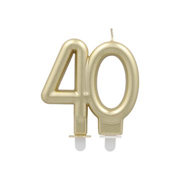Jubileumsljus med hållare 7 cm guld "40"