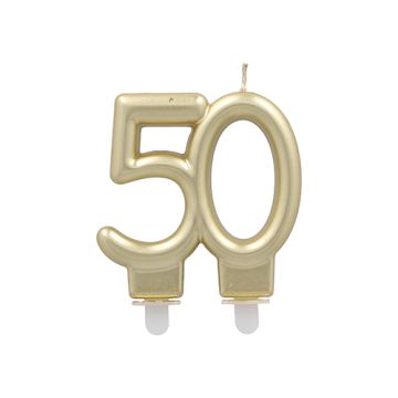 Jubileumsljus med hållare 7 cm guld "50"