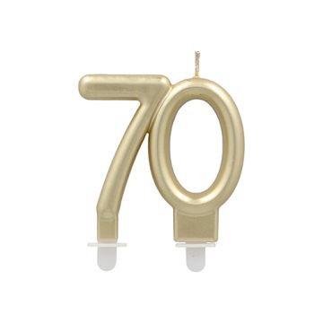 Jubileumsljus med hållare 7 cm guld "70"