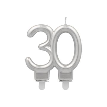 Jubileumsljus med hållare 7 cm silver "30"