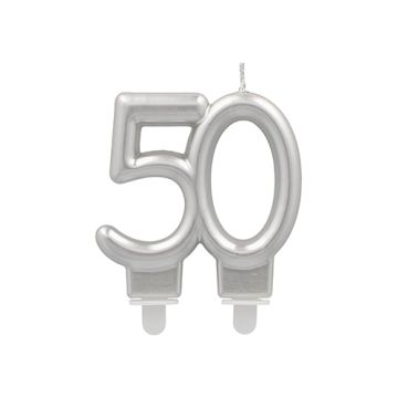 Jubileumsljus med hållare 7 cm silver "50"