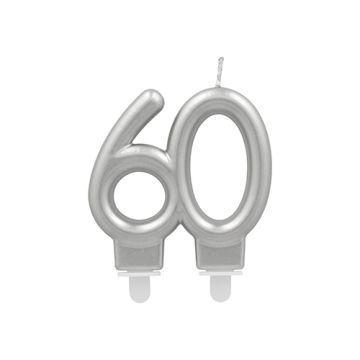 Jubileumsljus med hållare 7 cm silver "60"
