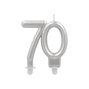 Jubileumsljus med hållare 7 cm silver "70"