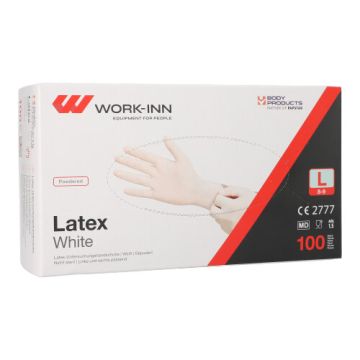 "WORK-INN" Handskar, (Pudrad), Latex "White" vit - natur Storlek L