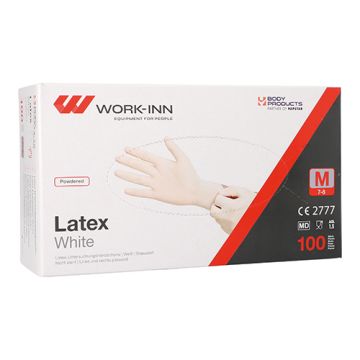 "WORK-INN" Handskar, (Pudrad), Latex "White" vit - natur Storlek M