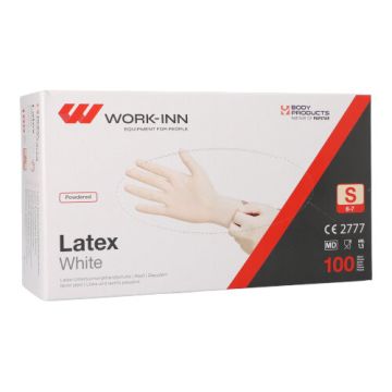 "WORK-INN" Handskar, (Pudrad), Latex "White" vit - natur Storlek S
