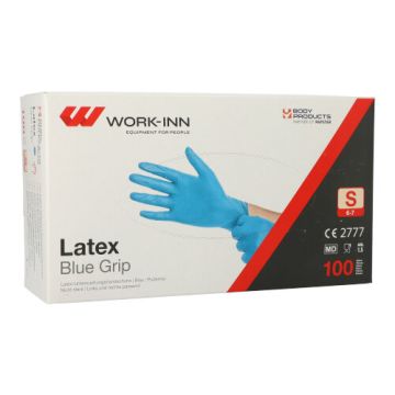 "WORK-INN" Handskar, latex puderfri blå "Blue Grip" Storlek S