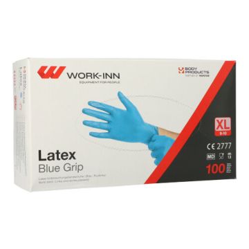 "WORK-INN" Handskar, latex puderfri blå "Blue Grip" Storlek XL