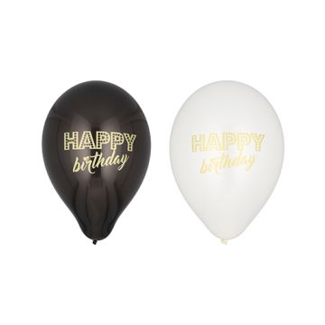 Ballonger Ø 25 cm svart/vit "Happy Birthday"