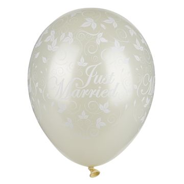 Ballonger Ø 29 cm elfenben "Just Married" metallic