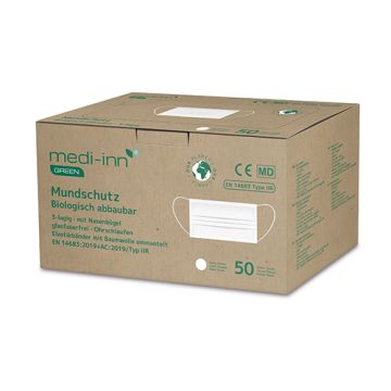 "Medi-Inn GREEN" Munskydd 9,5 cm x 17,5 cm vit 3-lagig, biologiskt nedbrytbar