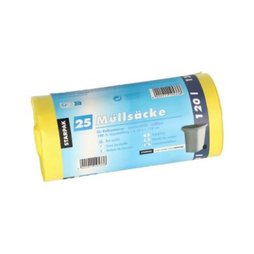 Sopsäck, HDPE 120 l 110 cm x 70 cm gul