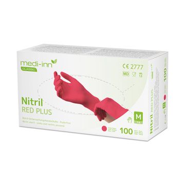 "Medi-Inn Classic" Handskar, Nitril opudrade röd "Nitril Red Plus" Storlek XL