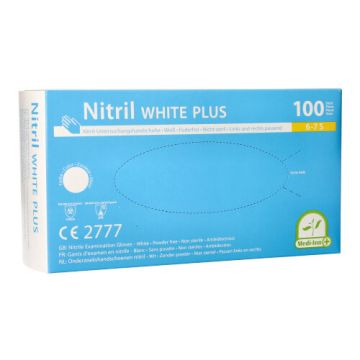 "Medi-Inn®" Handskar, Nitril opudrade "White Plus" vit Storlek S