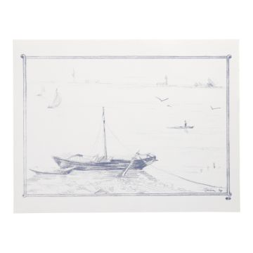 Bordstablett, papper 30 cm x 40 cm vit "roddbåt"