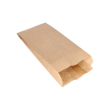 Papperspåse med avrivning kraftpapper 24 cm x 10 cm x 5 cm brun innehåll 0,75 kg