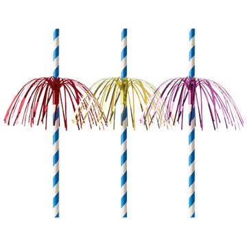 Sugrör av papper Ø 6 mm · 20 cm blå/vit "Fireworks"