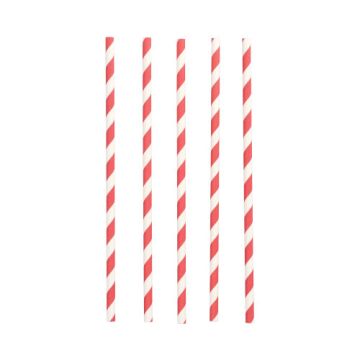Sugrör Papper Ø 6 mm · 20 cm röd/vit "Stripes"