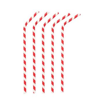Sugrör Papper Ø 6 mm · 22 cm röd/vit "Stripes" böjbart