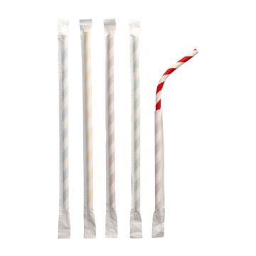 Sugrör av papper Ø 6 mm · 20 cm sorterade färger "Stripes" singel förpackad