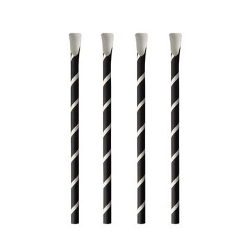 Sugrör med sked, papper "pure" Ø 8 mm · 20 cm svart/vit "Stripes"