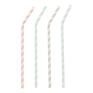 Sugrör av papper Ø 6 mm · 22 cm sorterade färger "Stripes" böjbart