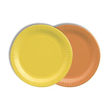 Tallrik, papper rund Ø 18 cm sorterade färger - gul/orange