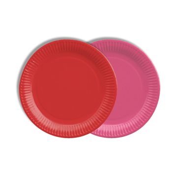 Tallrik, papper rund Ø 18 cm sorterade färger - röd/fuchsia