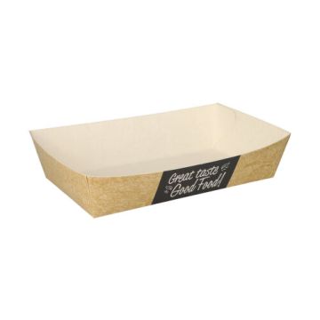 Pommesbricka tillverkad av färskfiberkartong "pure" 3,8 cm x 8,5 cm x 15,5 cm "Good Food" extra stor