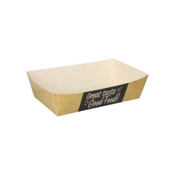 Pommesbricka tillverkad av färskfiberkartong "pure" 3,5 cm x 7 cm x 12 cm "Good Food" medium
