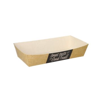 Pommesbricka tillverkad av färskfiberkartong "pure" 3,5 cm x 7 cm x 15 cm "Good Food" stor