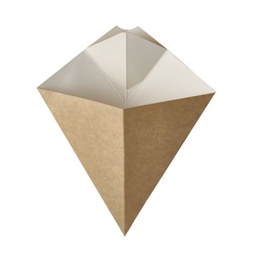 Pommes frites strut med dipphörn, papp "pure" 23,5 cm x 19 cm brun/vit innehåll 150 g