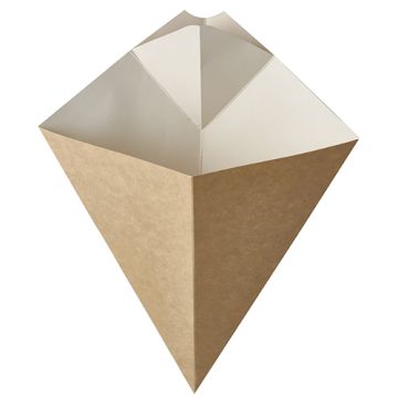 Pommes frites strut med dipphörn, papp "pure" 27 cm x 21,5 cm brun/vit innehåll 300 g