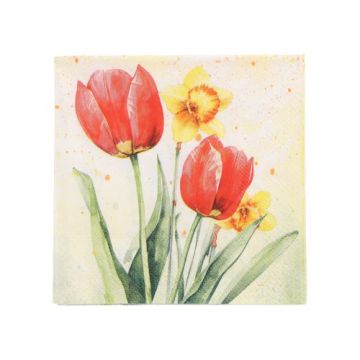Servetter, 3-lagers 1/4-vikt 25 cm x 25 cm "Tulips & Daffodils"