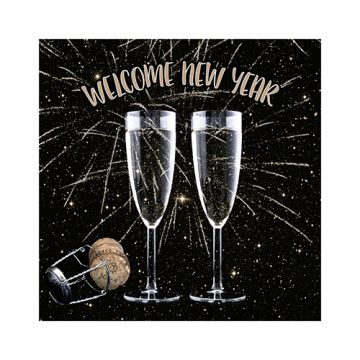 Servetter, 3-lagers 1/4-vikt 25 cm x 25 cm "Welcome New Year"