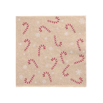 Servetter, 3-lagers 1/4-vikt 25 cm x 25 cm natur "Candy Canes" av återvunnet papper