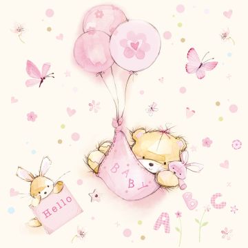 Servetter, 3-lagers 1/4-vikt 33 cm x 33 cm "Baby Girl"