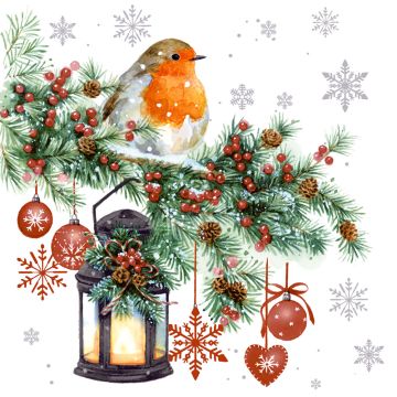 Servetter, 3-lagers 1/4-vikt 33 cm x 33 cm "Winter Bird"