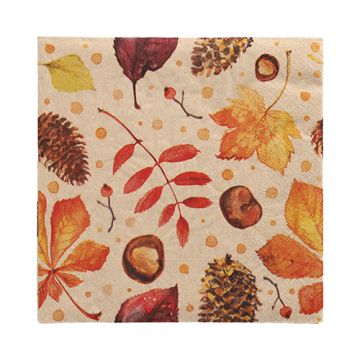 Servetter, 3-lagers 1/4-vikt 33 cm x 33 cm natur "Höstlöv" av återvunnet papper