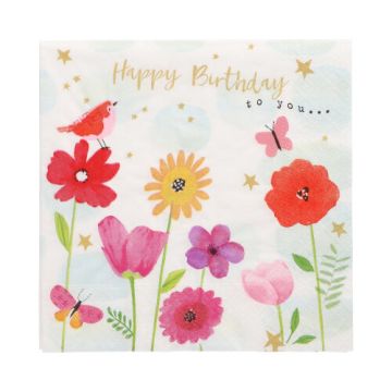 Servetter, 3-lagers 1/4-vikt 33 cm x 33 cm "Birthday Flowers"