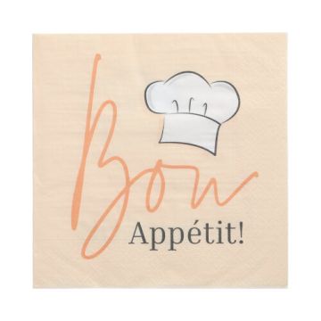 Servetter, 3-lagers 1/4-vikt 33 cm x 33 cm "Bon Appétit"